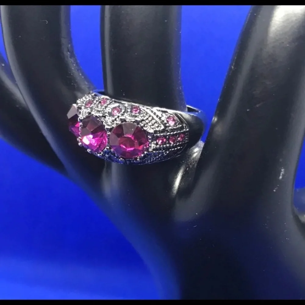 2/$28 Fuchsia Stones Gun Black Setting Ring